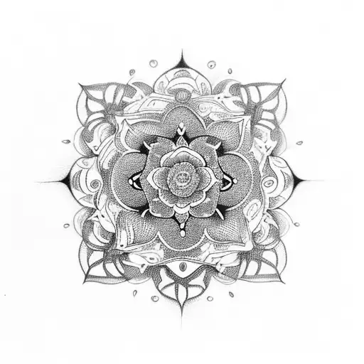An intricate mandala design incorporating elements of the client's favorite flowers tattoo design idea