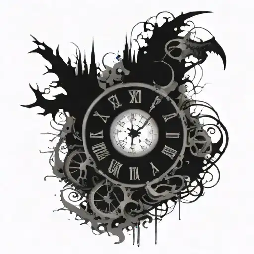broken clock screamers and calander pages tattoo design idea