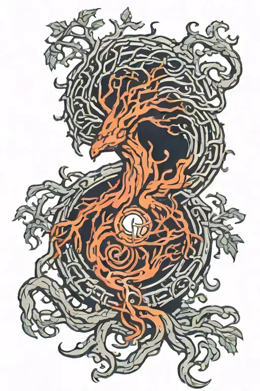 cybersecurity theme, Shodan from System Schock blended and bended together with the Viking Tree of life. tattoo design idea