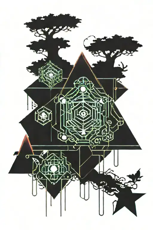 The cybersecurity theme, Shodan from Systemschok, blended with Viking Tree of life. tattoo design idea