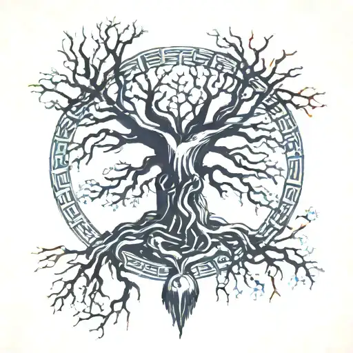 Cyberspace theme, Shodan's hair bended in to the branches of the Viking's Tree of Life. Blending two styles together. tattoo design idea