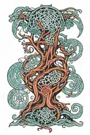 cybersecurity theme, Shodan from System Schock blended and bended together with the Viking Tree of life. tattoo design idea