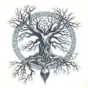 Cyberspace theme, Shodan's hair bended in to the branches of the Viking's Tree of Life. Blending two styles together. tattoo design idea