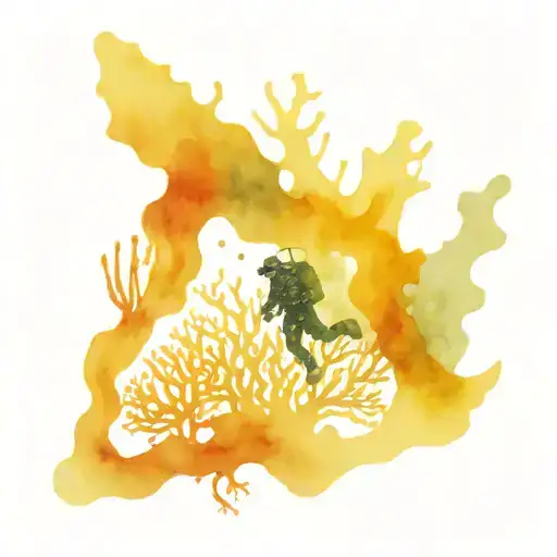 scuba diver exploring a coral reef tattoo design idea