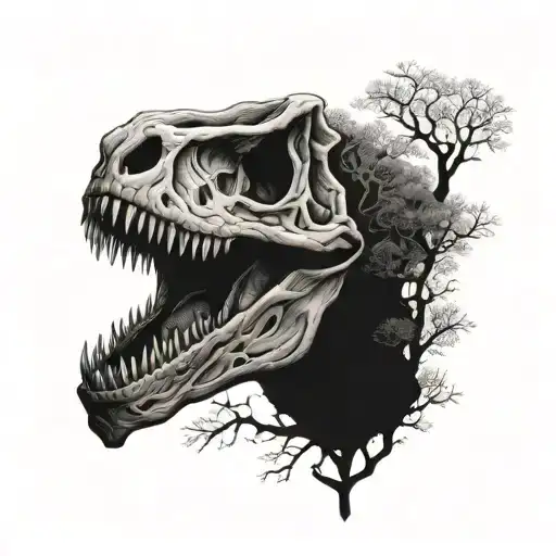trex skull profile tree of life tattoo design idea