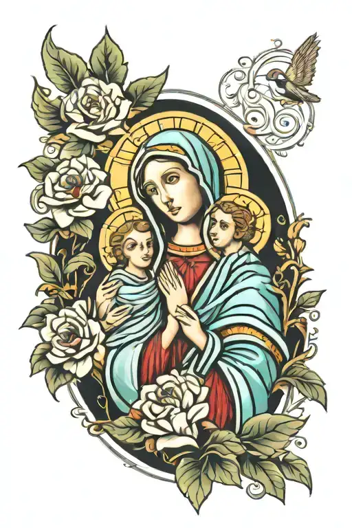 Virgin Mary with Jesus and st Judas Tadeo   tattoo design idea