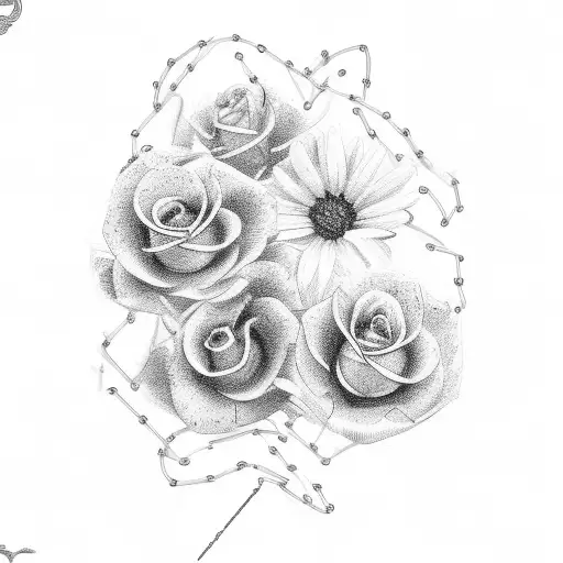 June Birth flower+two chain link tattoo design idea
