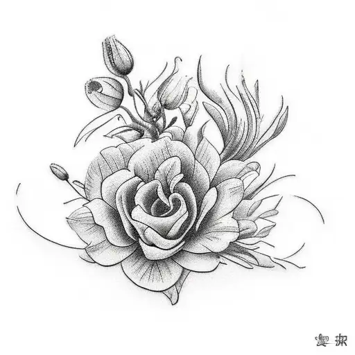 July  Birth flower and two chain link tattoo design idea