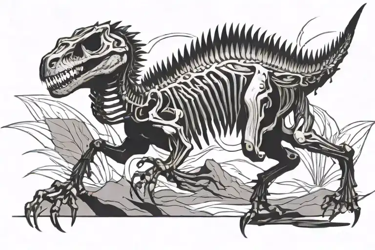 velociraptor skeleton running tattoo design idea