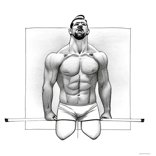 muscular male wrestler in trunks tattoo design idea