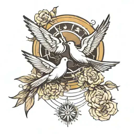 doves flying towards the sun tattoo design idea