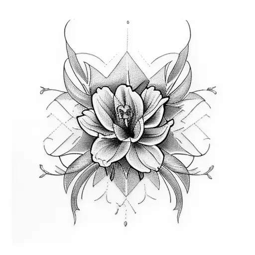 A beautiful bouquet of March birth flowers (daffodil and jonquil) intertwined with a delicate Pisces symbol tattoo design idea