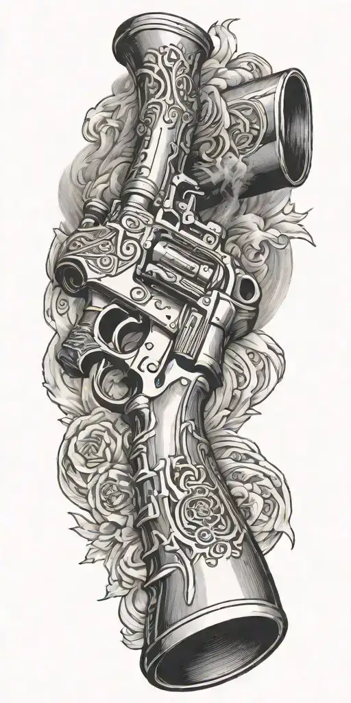 AK 47 gun smoking out barrel cash   tattoo design idea