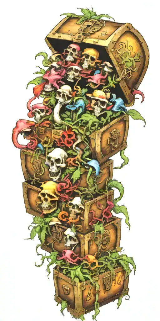 gangster tornado treasure chest full shrooms marijuana  tattoo design idea