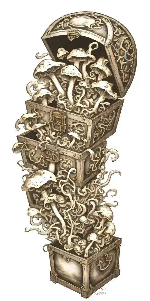 gangster tornado treasure chest full shrooms  tattoo design idea