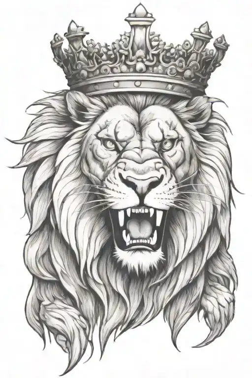 A tattoo of a crowned growling lion to represent the client's favorite thing, the 'king of teeth" tattoo design idea