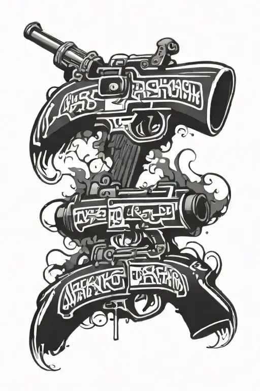 graffiti writing the name Richardson AK-47  smoking guns with cartoon like smoking out the barrel  tattoo design idea