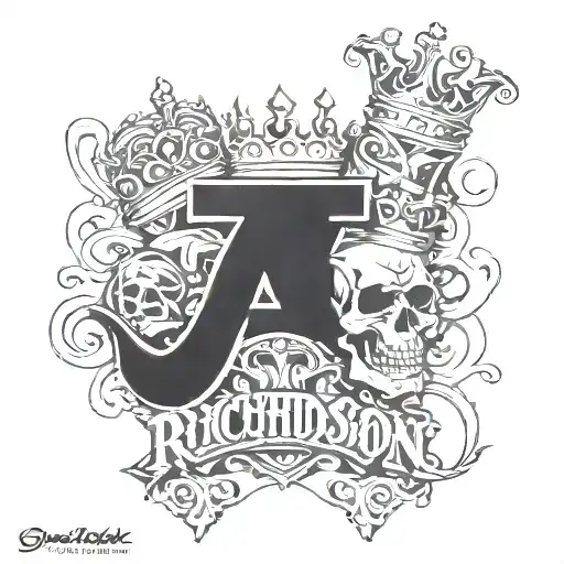 graffiti writing the name Richardson with a three pointed crown with smoking guns  tattoo design idea