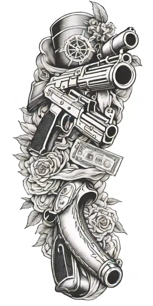 AK 47 gun smoking out barrel cash   tattoo design idea
