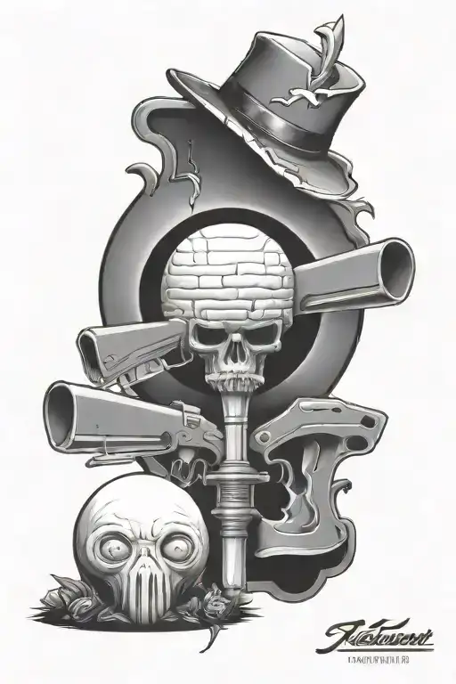 Richardson Graffiti in stone incorporated into it AK-47 Smoking gun with banana clip  tattoo design idea