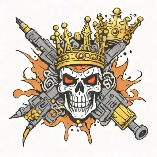 graffiti writing the name Richardson with a three pointed crown with smoking guns with broken bricks  tattoo design idea