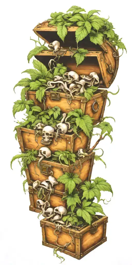 gangster tornado treasure chest full shrooms marijuana  tattoo design idea