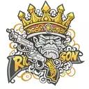 graffiti writing the name Richardson with a three pointed crown with smoking guns with broken bricks  tattoo design idea