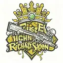 graffiti writing the name Richardson with a three pointed crown with smoking guns with broken bricks  tattoo design idea
