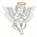baby angel with wings wrapped while holding guns   tattoo design idea