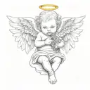 baby angel with wings wrapped while holding guns   tattoo design idea