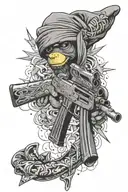 Richardson Graffiti AK-47 Smoking gun with banana clip bandana hanging from crown in background  tattoo design idea