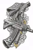 Richardson Graffiti AK-47 Smoking gun with banana clip bandana hanging from crown in background  tattoo design idea