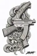 Richardson Graffiti in stone incorporated into it AK-47 Smoking gun with banana clip  tattoo design idea