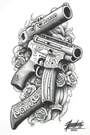 Richardson Graffiti in stone incorporated into it AK-47 Smoking gun with banana clip  tattoo design idea