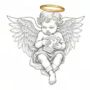 baby angel with wings wrapped while holding money bag  tattoo design idea
