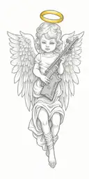 baby angel with wings wrapped while holding AK-47  guns   tattoo design idea