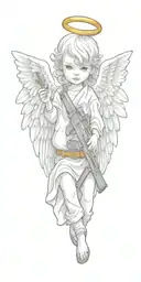 baby angel with wings wrapped while holding AK-47  guns   tattoo design idea