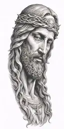 Jesus head with angelic scene below tattoo design idea