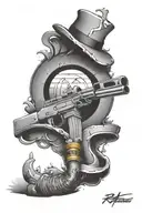 Richardson Graffiti in stone incorporated into it AK-47 Smoking gun with banana clip  tattoo design idea