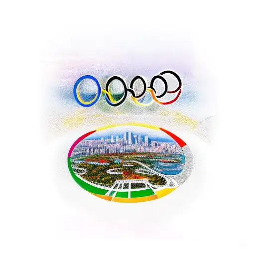 Olympic rings with city skyline of Sydney, Athens and Singapore tattoo design idea