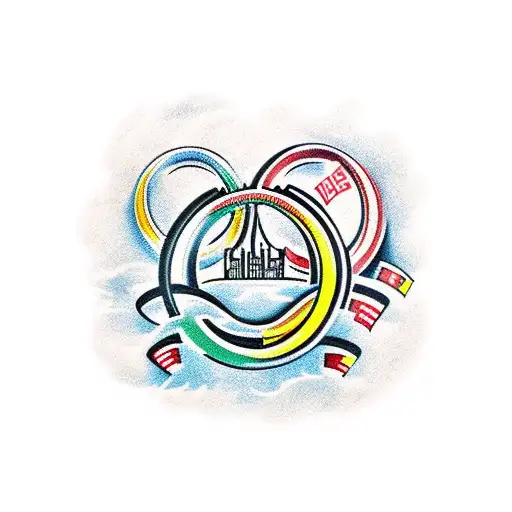 City skyline of Sydney, Athens and Singapore around Olympic rings  tattoo design idea