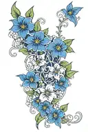 An abstract design incorporating the initials of each grandchild intertwined with vines of your favorite flowers: primrose, daisy, rose, lily of the valley, and holly tattoo design idea