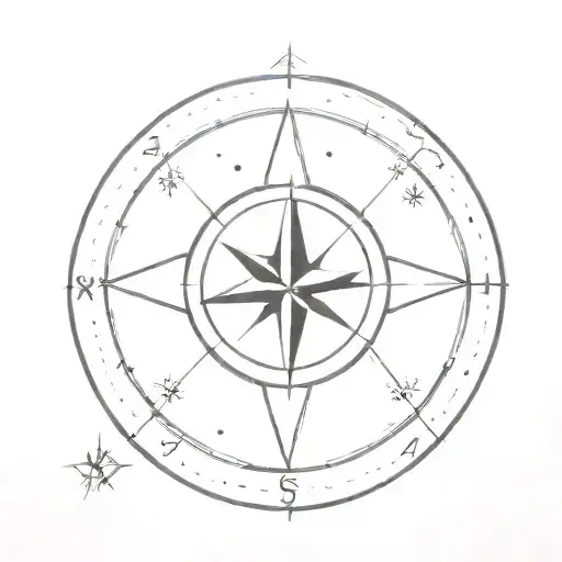 A minimalist tattoo of a compass with Aquarius constellation as the cardinal points tattoo design idea