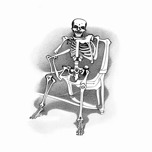 skeleton in a chair in a burning house tattoo design idea