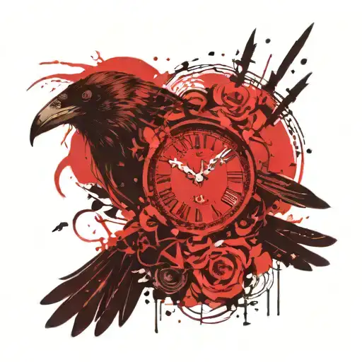 Raven clock and all-seeing eye tattoo design idea
