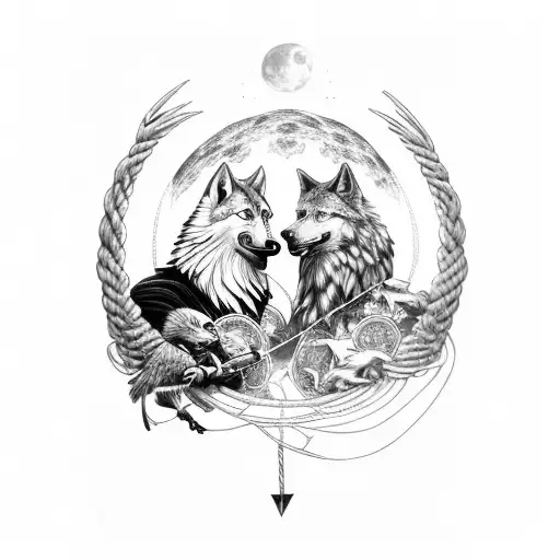 Wolf and Eagle unite with an infinite rope tattoo design idea