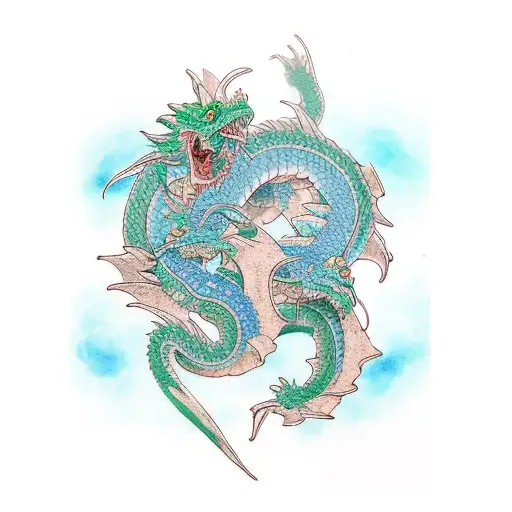Green and blue Dragon tattoo design idea