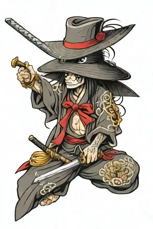 anime crane with straw hat and sword  tattoo design idea