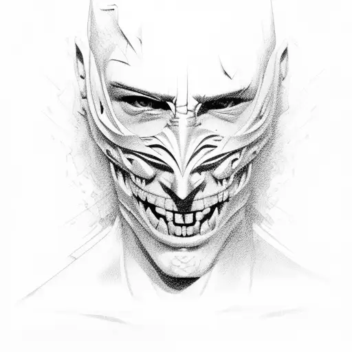 Psycho's mask with twisted and distorted features tattoo design idea