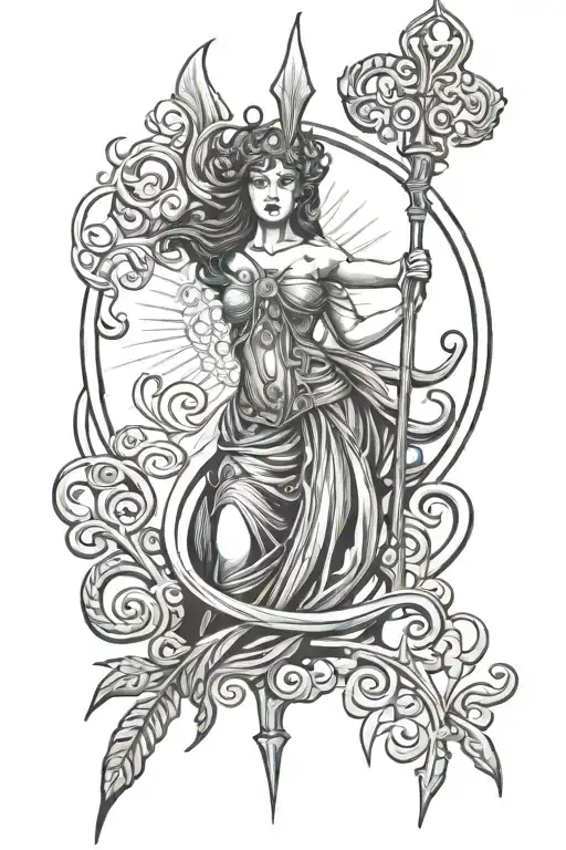 trident Greek goddess tattoo design idea